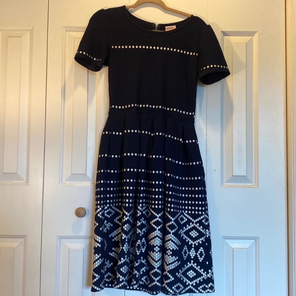 LuLaRoe Navy and Silver Sleeved Dress
